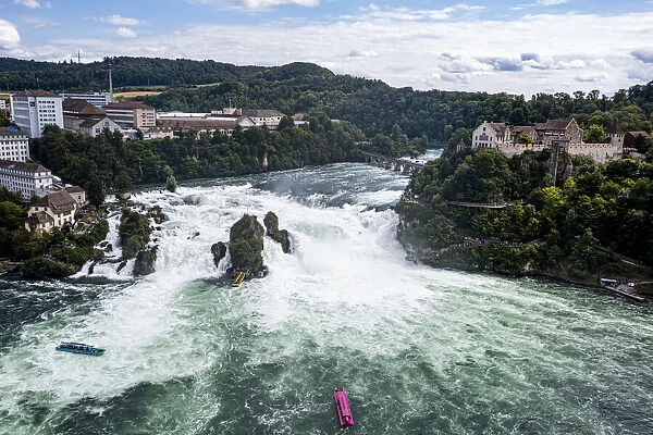 Aerial of the Rhine Falls, Schaffhausen, Switzerland, Europe