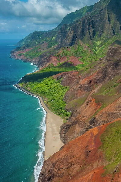 Aerial of the rugged Napali coast, Kauai, Hawaii, United States of America, Pacific