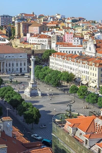 Aerial view of Rossio Square, Baixa, Lisbon, Portugal, Europe