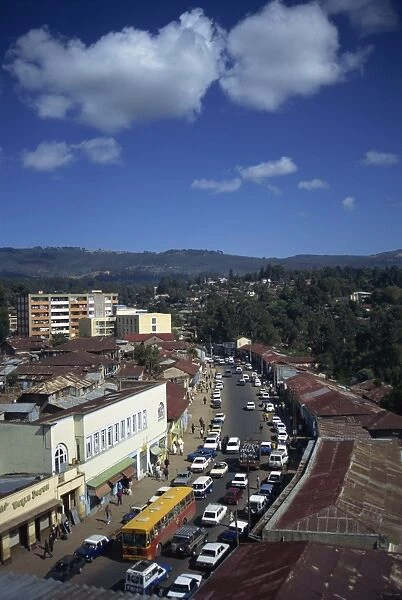 Aerial view over street scene in Addis Ababa, Ethiopia, Africa