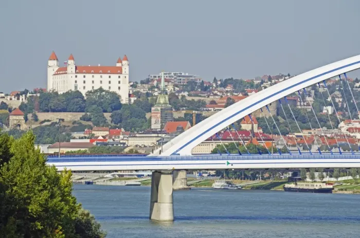 Framed Print : Bratislava Castle Print: Danube River and Apollo Most Bridge Framed Print : Bratislava Castle Print: Danube River and Apollo Most Bridge