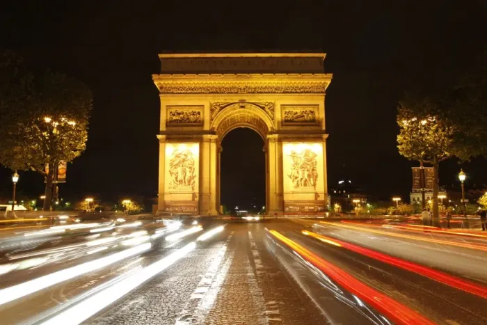 Framed Print : Arc de Triomphe and Champs Elysees Night Print, Paris