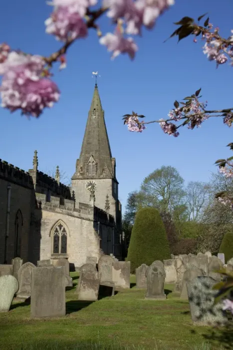 Framed Print : Baslow Parish Church Print with Cherry Blossom Framed Print : Baslow Parish Church Print with Cherry Blossom