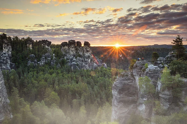Bastei Rocks at sunrise, Elbsandstein Mountains, Saxony Switzerland National Park