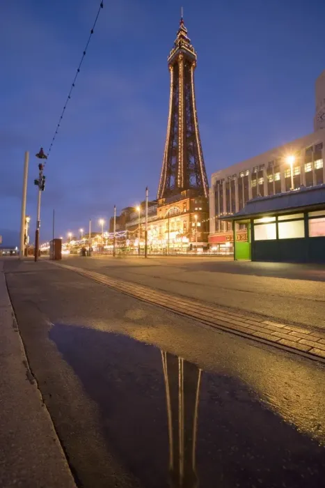 Framed Print : Blackpool Tower Print, Reflected in a Puddle at Dusk Framed Print : Blackpool Tower Print, Reflected in a Puddle at Dusk