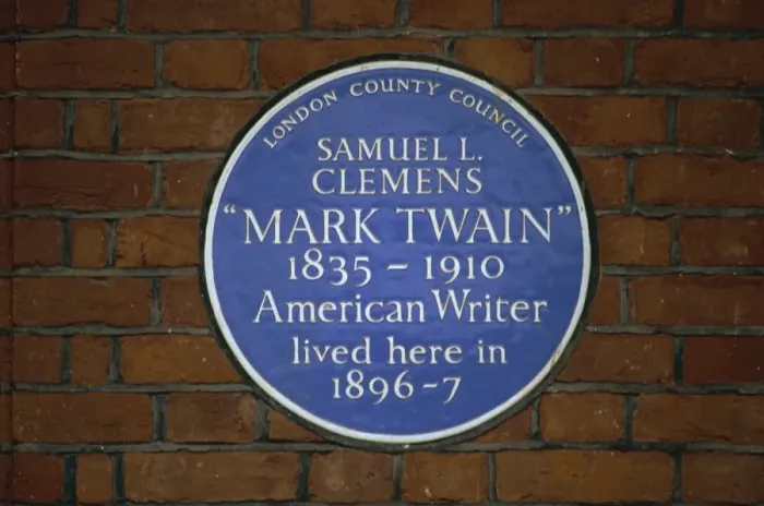 Framed Print : WorldInPrint: Mark Twain Blue Plaque, London Print