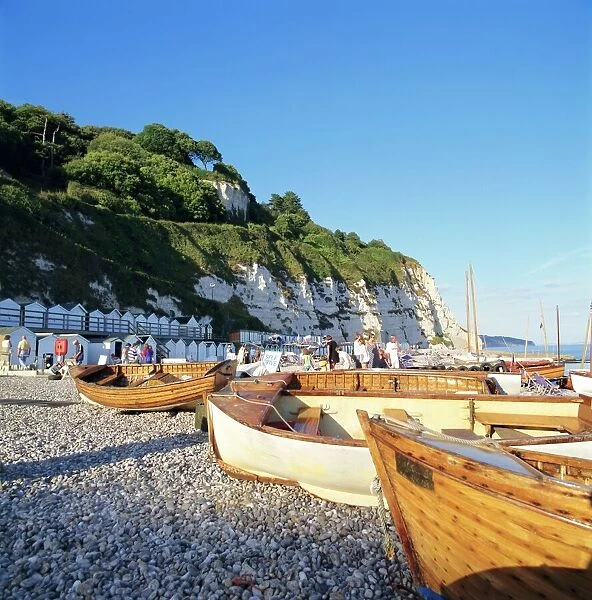 Boats on the beach, Beer, Devon, England, UK