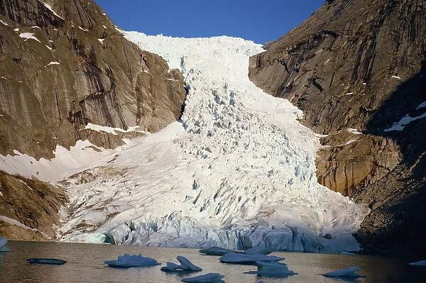 Briksdals Glacier flowing into Nordfjord