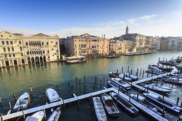 Ca D Oro, famous Venetian Palace on Grand Canal, elevated view after snow, Venice