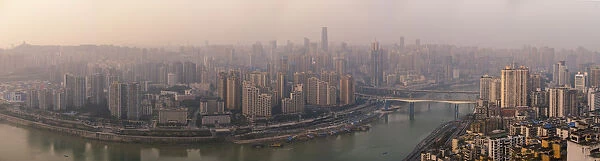 Chongqing city skyline panorama, with Jialing River, Jiangbei Central Business District in the view, Chongqing