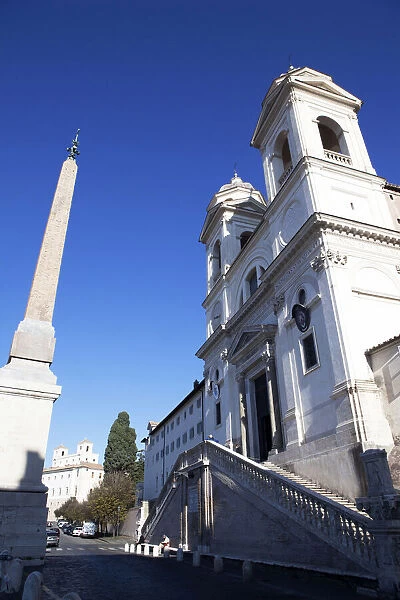 The Church of Trinite dei Monti at the top of the Spanish Steps, Rome, Lazio, Italy