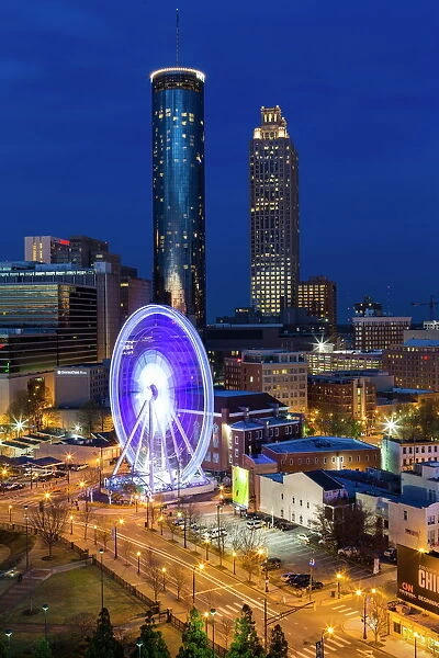 City skyline, elevated view over Downtown and the Centennial Olympic Park in Atlanta, Georgia, United States of America, North America