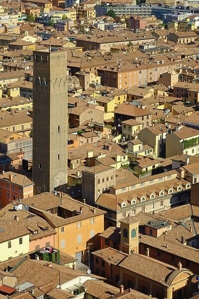Cityscape over one of the towers of the town, Bologna, Emilia-Romagna, Italy, Europe