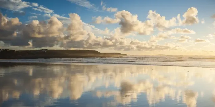 Framed Print : Cloud Reflections Print at Constantine Bay, Cornwall Framed Print : Cloud Reflections Print at Constantine Bay, Cornwall
