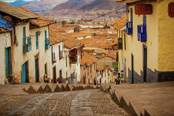 Cobblestone street scene, Cusco, Peru, South America
