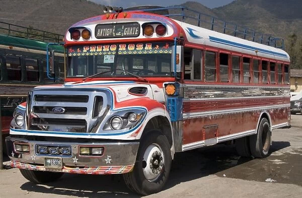 The colorful chicken bus of Guatemala, Antigua, Guatemala, Central America