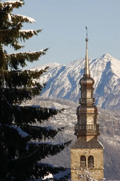 Framed Print : Combloux Church Spire Print Framed Print : Combloux Church Spire Print