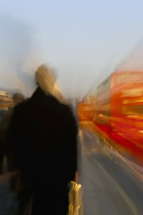 Framed Print : Waterloo Bridge Print featuring Commuters and Buses Framed Print : Waterloo Bridge Print featuring Commuters and Buses
