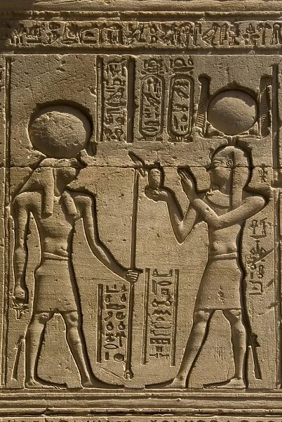 Dendera necropolis, Qena, Nile Valley, Egypt; carvings on the outside wall of the Temple of Hathor