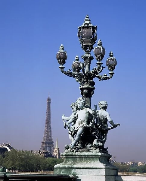 The Eiffel Tower from Pont Alexandre III bridge, Paris, France, Europe