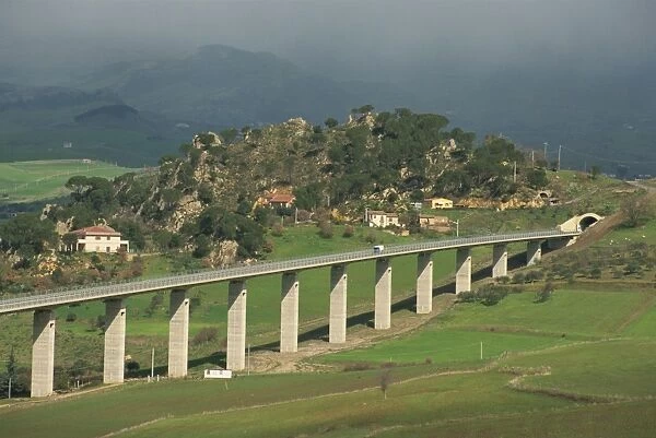 Elevated motorway, Nicosia, Sicily, Italy, Europe