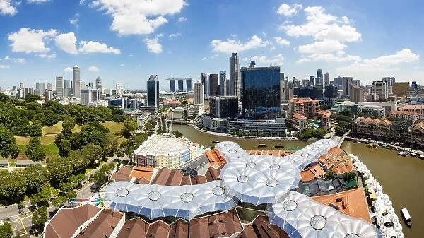 Elevated view over Fort Canning Park and the modern city skyline, Singapore, Southeast Asia, Asia