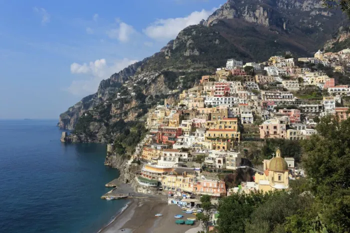 Framed Print : Elevated View of Positano Beach Print Framed Print : Elevated View of Positano Beach Print