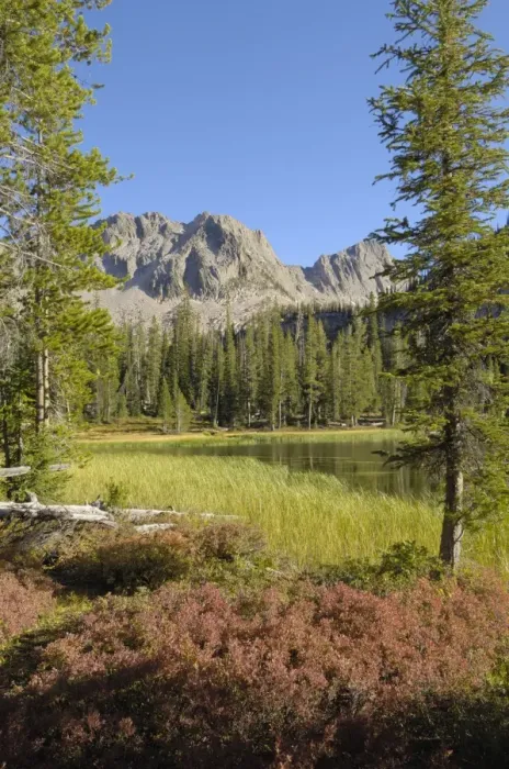 Framed Print : Fall Colours Print - Lower Cramer Lake, Sawtooth Mountains Framed Print : Fall Colours Print - Lower Cramer Lake, Sawtooth Mountains