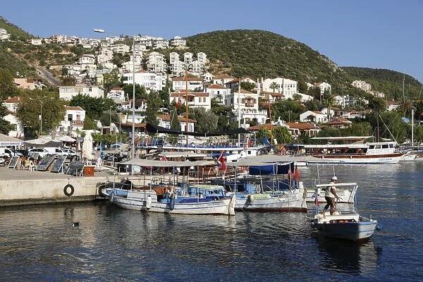 Fishing boats in harbour, Kas, Lycia, Antalya Province, Mediterranean Coast, Southwest Turkey, Turkey, Asia Minor, Eurasia