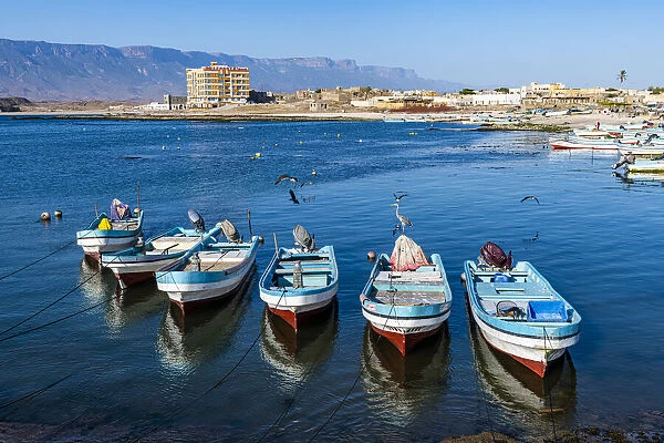 Fishing port of Mirbat with small fishing boats, Salalah, Oman, Middle East