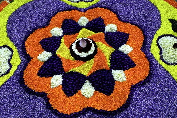 Floral decorations during Onam festival, Kerala, India, Asia