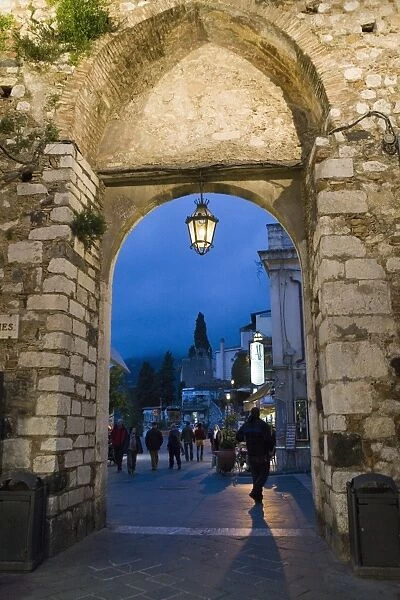 Gateway into town at night