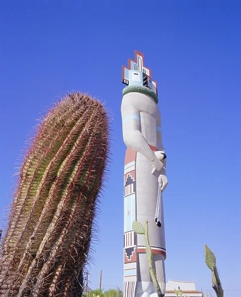 Giant cactus and Indian statue
