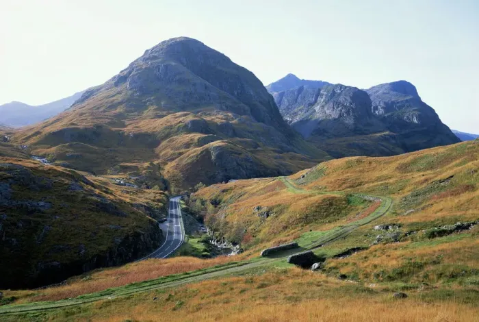 Framed Print : Glencoe Print: Highland Landscape with Three Mountain Peaks Framed Print : Glencoe Print: Highland Landscape with Three Mountain Peaks