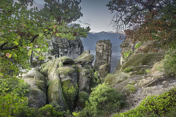 Green capture of the rocks in Meteora, Thessaly, Greece, Europe