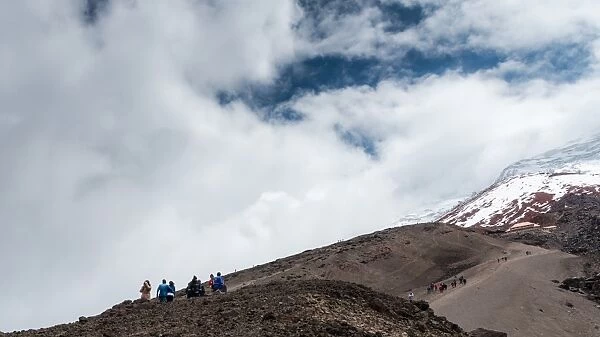 Hikers at Cotopaxi volcano, Ecuador, South America