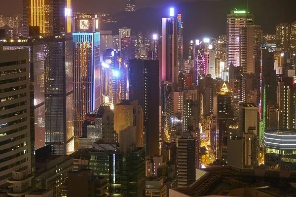 Hong Kong Island skyscrapers illuminated at night, Hong Kong, China, Asia