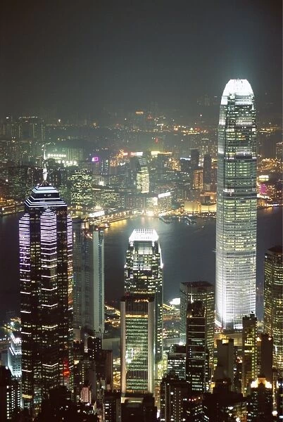 Hong Kong skyline at night with the Center on left, and 2IFC Building on right