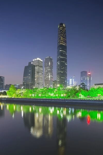 International Finance Centre and skyscrapers in Zhujiang New Town at dusk, Tian He