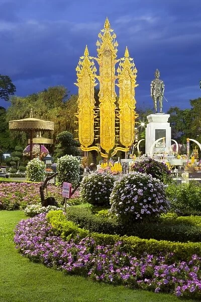 King Mengrai Monument at night, Chiang Rai, Northern Thailand, Thailand, Southeast Asia, Asia