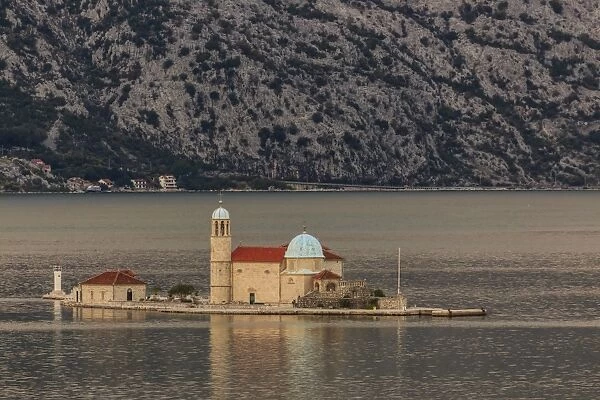 Our Lady of the Rocks island, sunset, near Perast, Bay of Kotor, UNESCO World Heritage Site