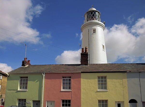 Lighthouse behind domestic houses, Southwold, Suffolk, England, United Kingdom, Europe