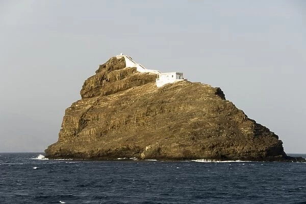 Lighthouse on rock in harbour at Mindelo, Sao Vicente, Cape Verde Islands, Africa