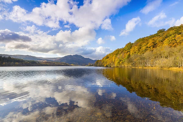 Loch Achray and Ben Venue, autumn colours, Stirling, Scotland, United Kingdom, Europe