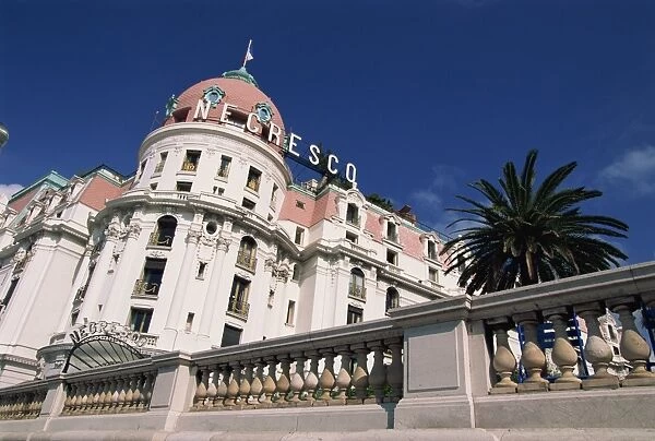 Low angle view of the exterior of the Hotel Negresco in Nice, Alpes Maritimes
