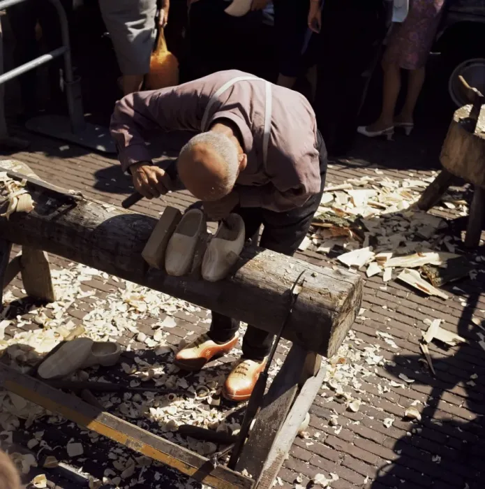 Framed Print : Man making clogs, Alkmaar market print Framed Print : Man making clogs, Alkmaar market print