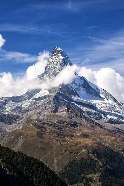 Matterhorn surrounded by clouds, Zermatt, Canton of Valais, Pennine Alps, Swiss Alps