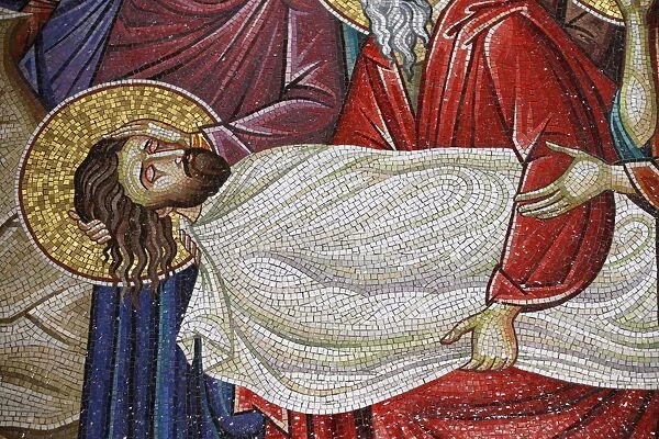 Detail of mosaic which depicts the burial of Jesus Christ, Holy Sepulchre Church