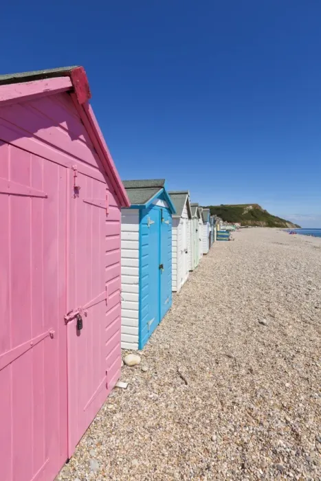 Framed Print : Multicoloured Beach Huts Print, Seaton Devon Coast UK Framed Print : Multicoloured Beach Huts Print, Seaton Devon Coast UK