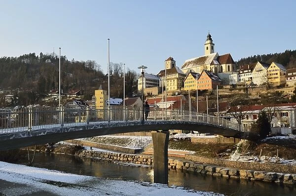 Old town of Horb and the frozen River Neckar, Neckartal (Neckar Valley), Baden-Wurttemberg, Germany, Europe
